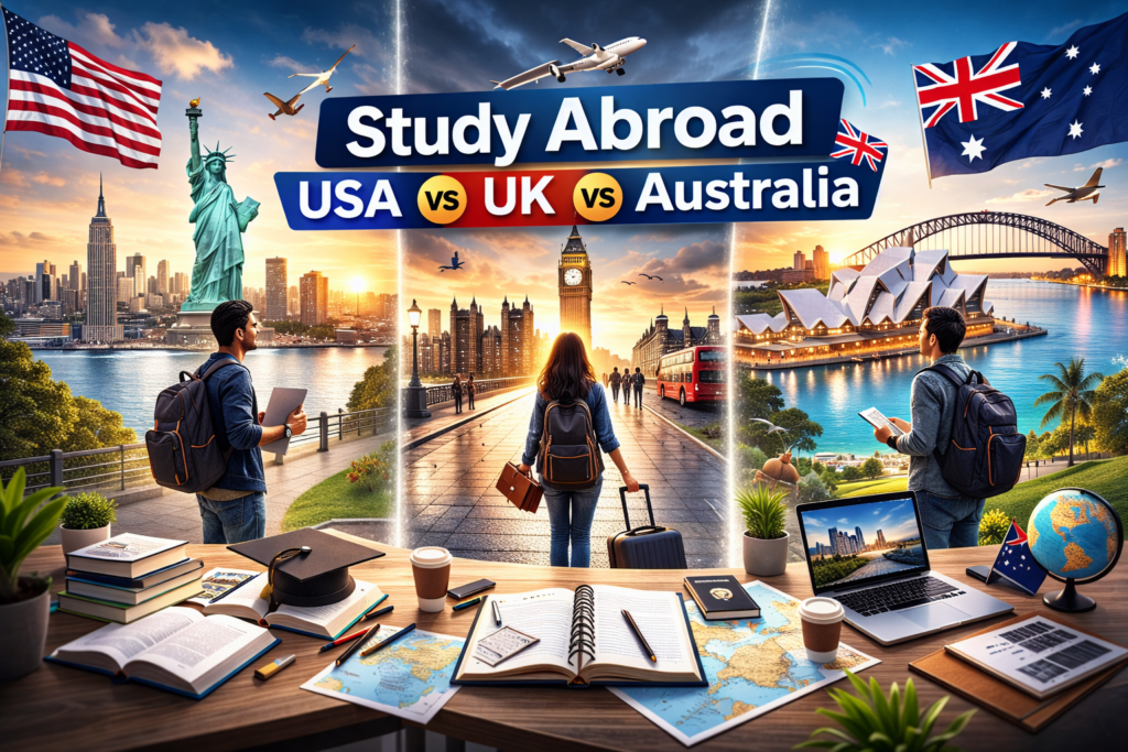 study abroad USA vs UK vs Australia comparison for Indian students with global education theme