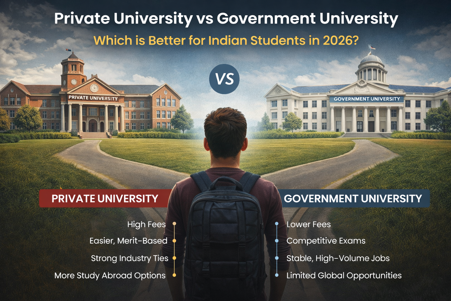 private university vs government university comparison for Indian students planning study abroad